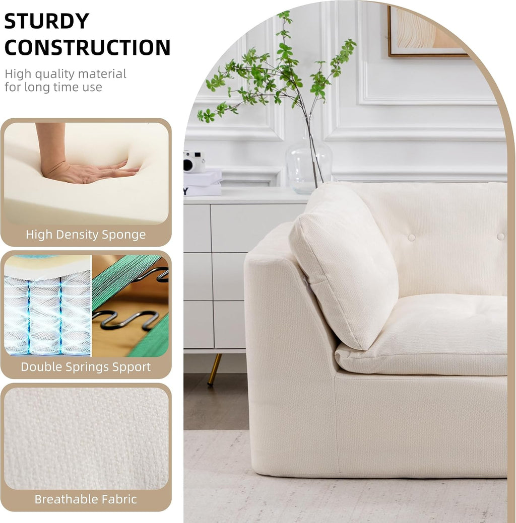 Tufted Cushions Cloud Sectional Boneless Sectional Sofa with Movable Ottoman, 112' Oversized Modular Convertible L Shaped Corner Couch with Deep Seat,Memory Foam Compressed Sofa