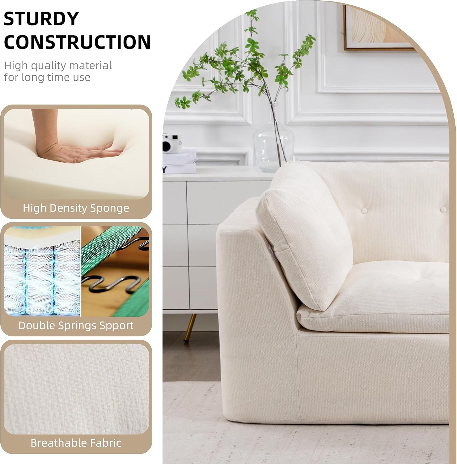 Tufted Cushions Cloud Sectional Boneless Sectional Sofa with Movable Ottoman, 112' Oversized Modular Convertible L Shaped Corner Couch with Deep Seat,Memory Foam Compressed Sofa