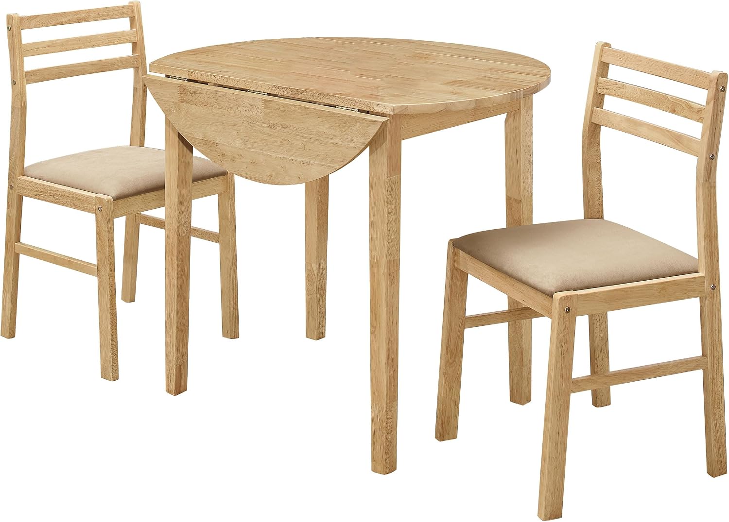 Coaster Home Furnishings 3-Piece Round Wood Dining Room Set Drop Leaf Extension Table Ladder Back Side Chairs Upholstered Seat Cushions Beige and Natural 130006