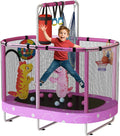 LAMERGE 55' 7-in-1 Round Trampoline for Kids Boys & Girls Ages 1-8, Indoor & Outdoor Trampoline for Fun, Adjustable Height Handrail ＆ Enclosed Safety Net ＆ Durable Designs for Toddlers Children
