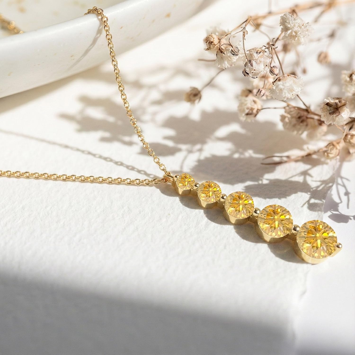 GOODSTONE JEWELS Linear Drop Pendant Necklace for Women in Yellow Gold Plated | Size 16+2 Inch Cable Chain with Lobster Clasp | Natural Birthstone Jewelry Gift for Her