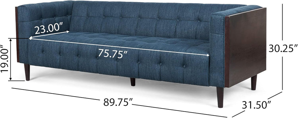 McLarnan Tufted 3 Seater Sofa - Navy Blue/Brown