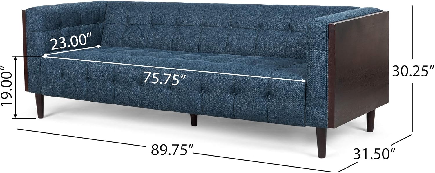 McLarnan Tufted 3 Seater Sofa - Navy Blue/Brown