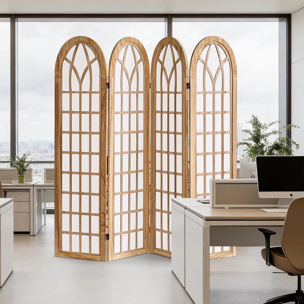 4 Panel Japanese Room Divider and Folding Privacy Screen, Shoji Screen Room Divider, Partition Divider for Room Separation, Portable Shoji Screen for Home Office Restaurant - Natural