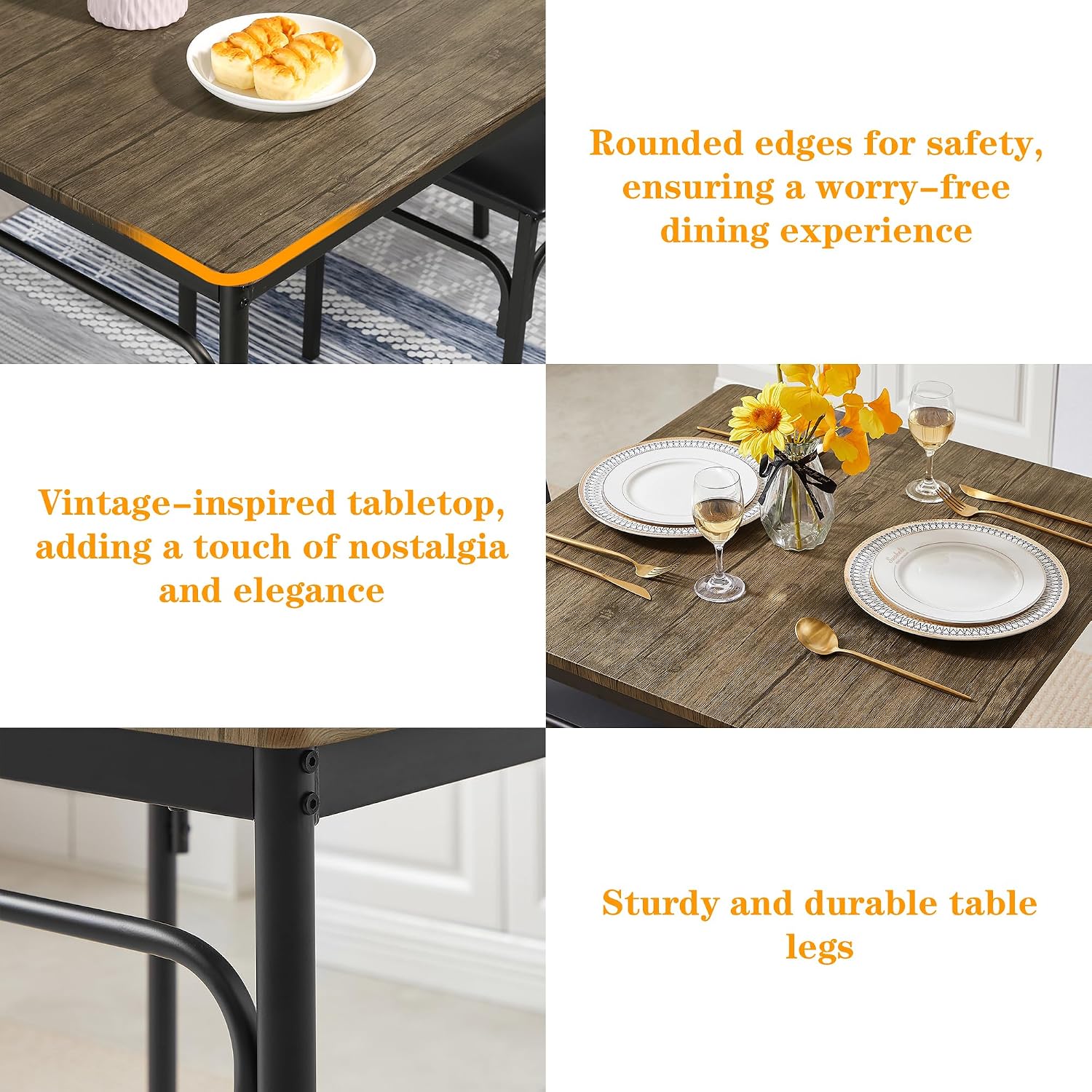 VECELO 3 Piece Dining Table Set for 2, Kitchen Table Set with 2 Chairs for Small Space, Space-Saving and Modern Design, Apartment, Easy to Assemble, Retro Brown