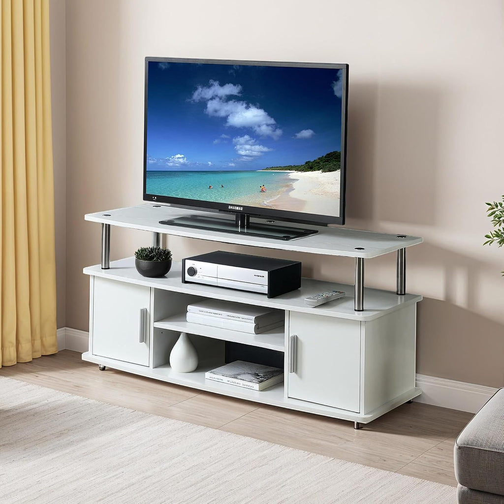 Convenience Concepts Designs2Go Monterey TV Stand 47.25' - Family Room Entertainment Center with Storage Cabinets and Shelves, Modern TV Console for Living Room, Office, White