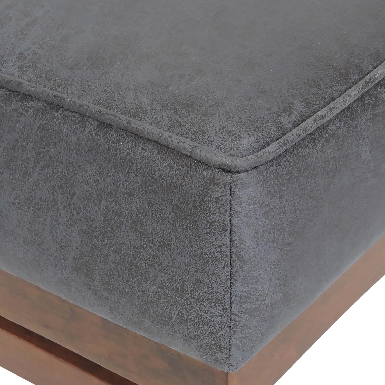 Christopher Knight Home Hillman Microfiber Cocktail Ottoman Bench, Wood Frame Rectangular Upholstered Coffee Table, Living Room/Bedroom/Entryway Sofa Extra Seat, End of Bed Footstool, Dark Gray+Walnut