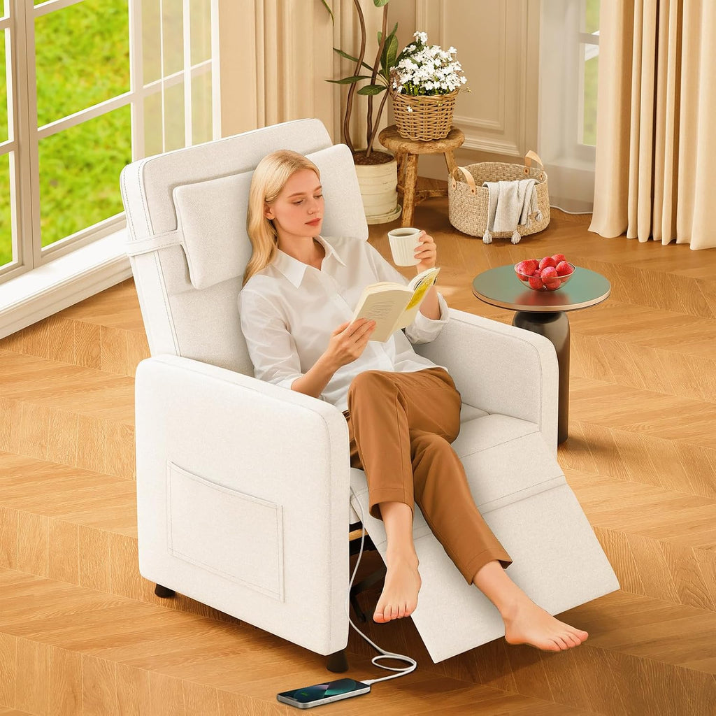 GarveeHome Electric Recliner Chair Living Room Power Recliner Adjustable Backrest & Footrest with Massage & Heat & Charging Ports & Lumbar Support(Beige)