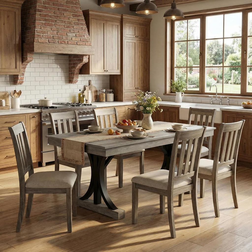 IDEALHOUSE Wood Dining Table for 6-8 with 2 Large Drawers, 70.87' Long Farmhouse Rectangular Kitchen Dining Table & Thick Table Top, Sturdy Frame, for Big Family, Dinette, Rustic Gray