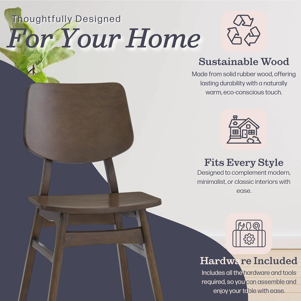 Alaterre Furniture Calais Dining – Mid Century Modern Set of 2 Dining Chairs – Solid Wood Chair Set with Minimalist Design for Dining Room or Kitchen (Warm Walnut Finish)