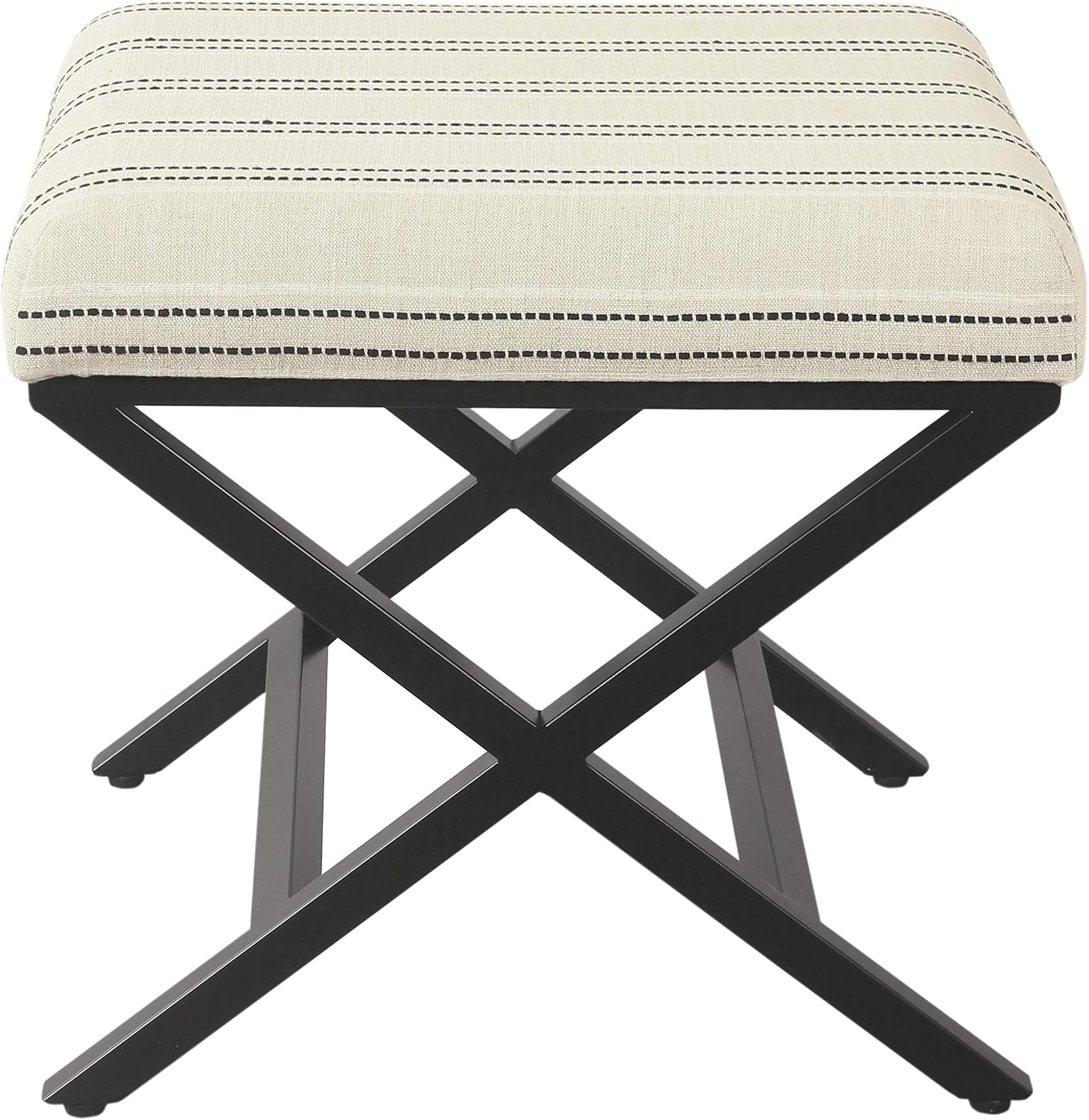 Homepop Home Decor | Modern Square Ottoman with Metal X Base | Ottoman for Living Room & Bedroom | Decorative Home Furniture (Black and White Stripe)