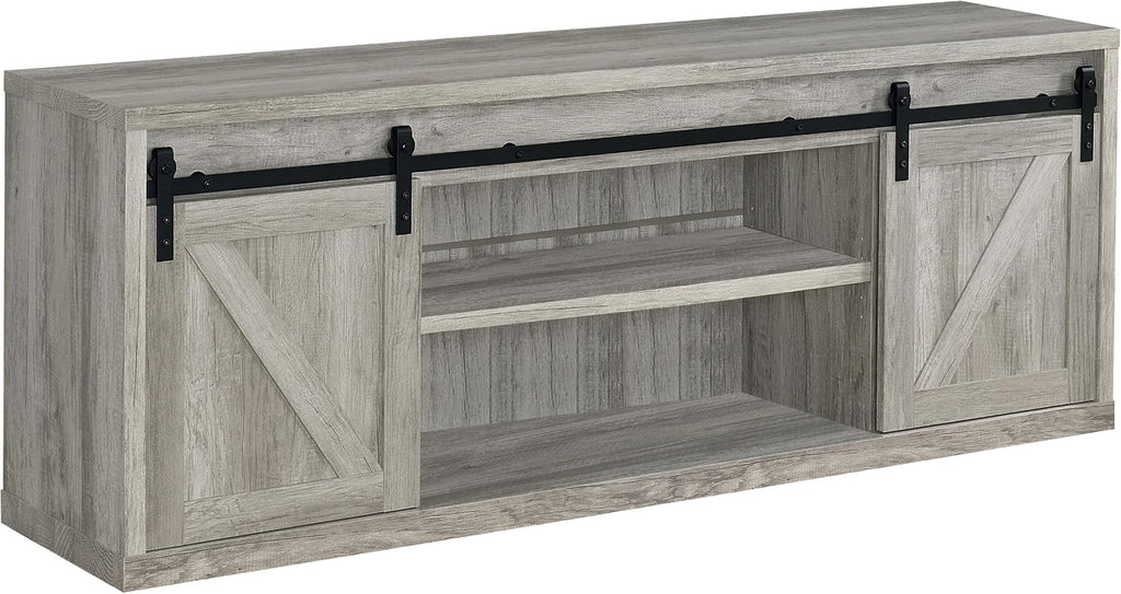 Coaster Home Furnishings - Brockton - Engineered Wood - 71-inch TV Stand with Sliding Barn Doors, Adjustable Shelf, and Driftwood Finish - Living Room - Gray - 723263