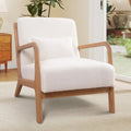 ANJ Mid Century Modern Accent Chair, Single Fabric Lounge Reading Armchair with Solid Wood Frame, Easy Assembly Arm Chairs for Living Room, White
