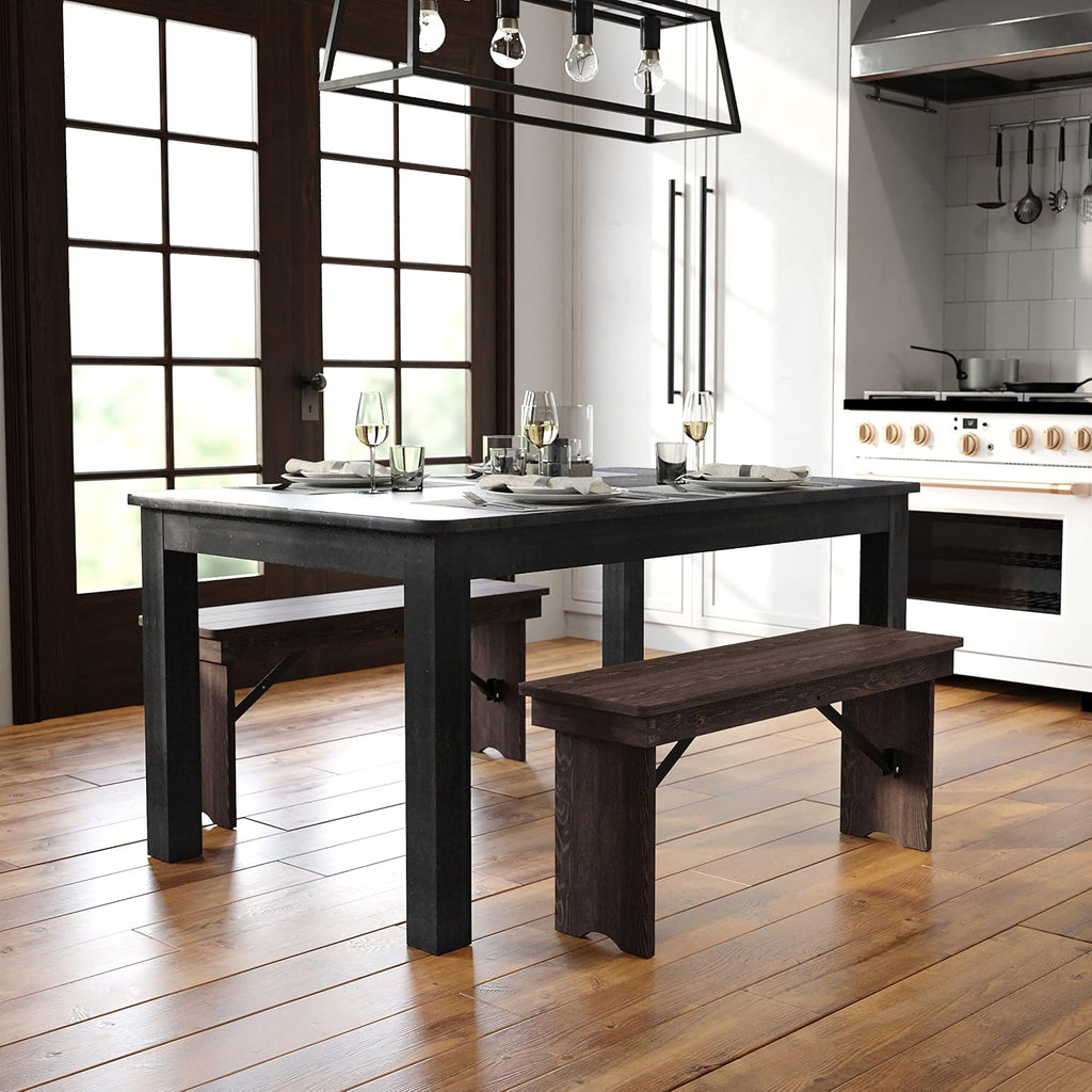 Flash Furniture HERCULES 60' x 38' Rectangular Black Wash Solid Pine Farm Dining Table