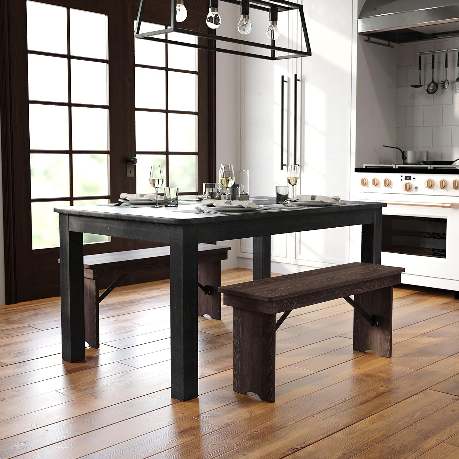 Flash Furniture HERCULES 60' x 38' Rectangular Black Wash Solid Pine Farm Dining Table