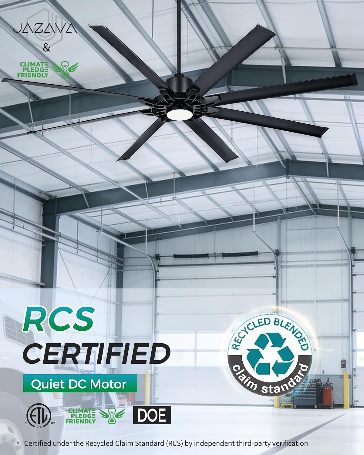 84 Inch Ceiling Fan With Light, Industrial Ceiling Fan With 8 Aluminium Metal Blades, Smart Fan Compatible with Alexa, Garage Indoor Fan For Living Room and Patio, ZCCF05ABK-84