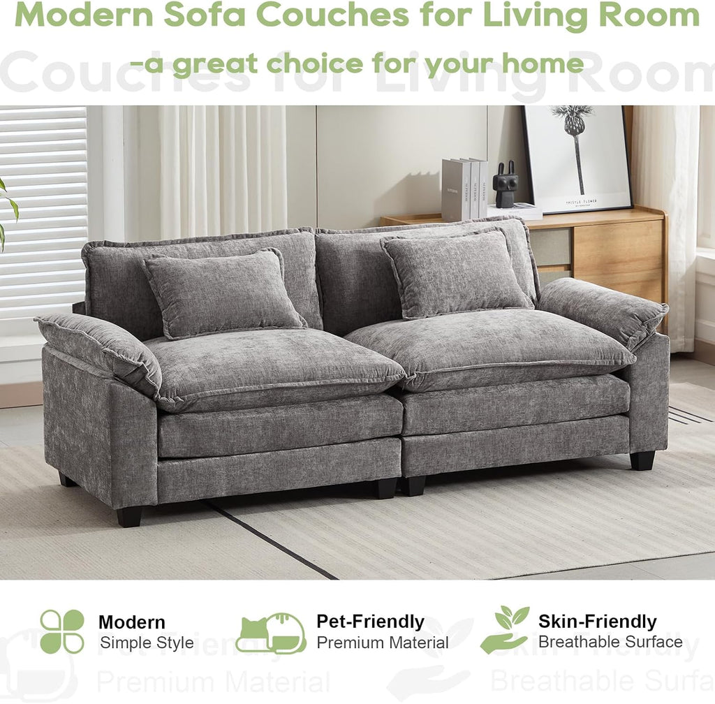 Oprisen 86' Modular Sectional Sofa, Comfy Cloud Couch Sectional Sofa with Ottoman, Chenille Sofa Sleeper Deep Seat Sofa with Throw Pillows for Living Room (Light Gray, 86'- Loveseat)