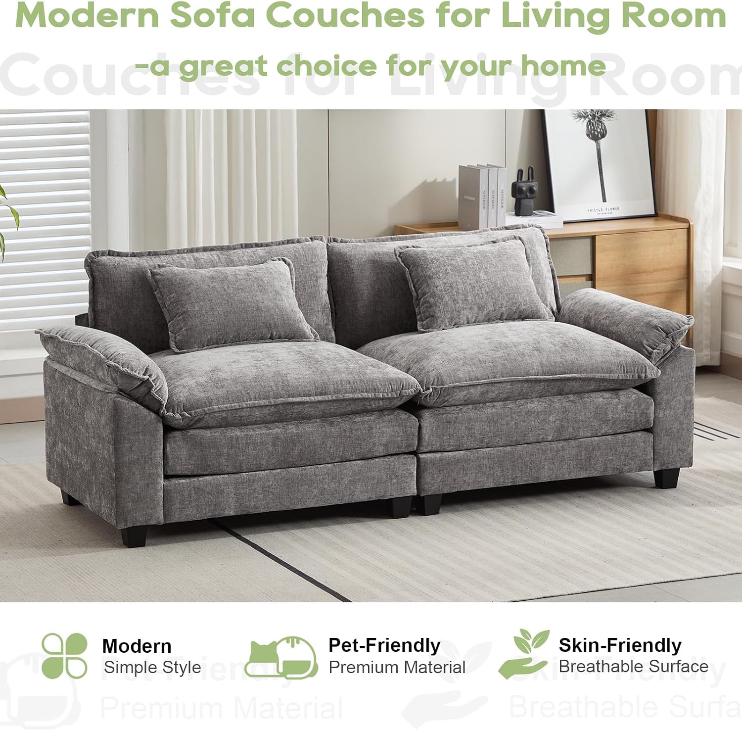 Oprisen 86' Modular Sectional Sofa, Comfy Cloud Couch Sectional Sofa with Ottoman, Chenille Sofa Sleeper Deep Seat Sofa with Throw Pillows for Living Room (Light Gray, 86'- Loveseat)
