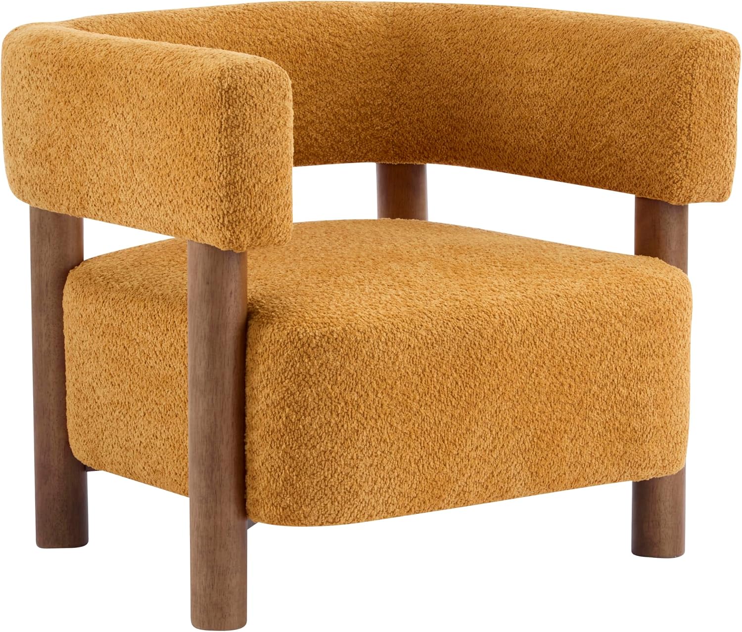 Christopher Knight Home Carly Low Profile Accent Chair, Round Backrest Side Chair, Living Room Armchair with Boucle Fabric Cushion, Comfy Reading Chair for Bedroom, Wooden Single Lounge Sofa, Yellow