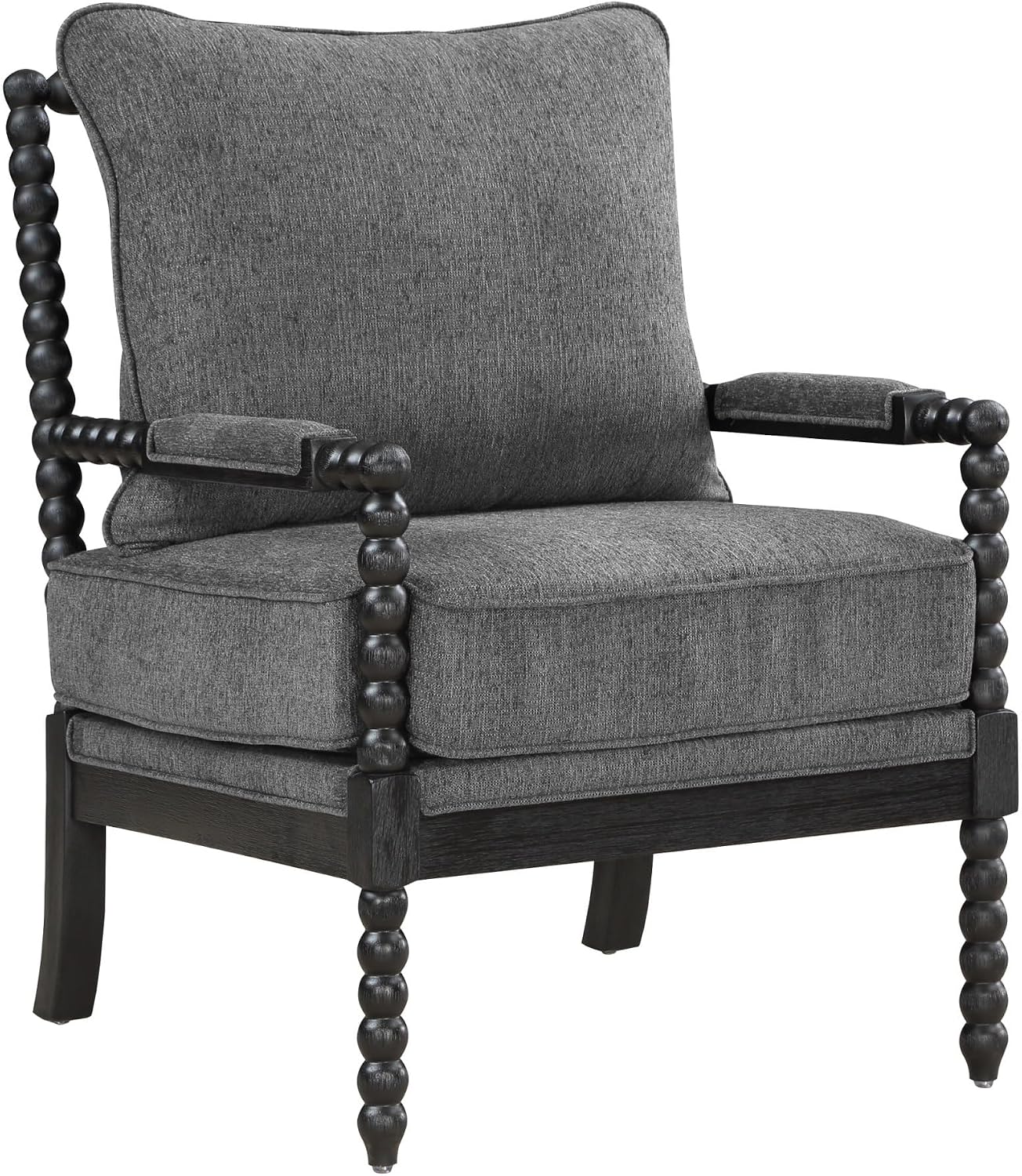 OSP Home Furnishings Eliza Spindle Accent Chair, Charcoal Grey Fabric with Black Wood