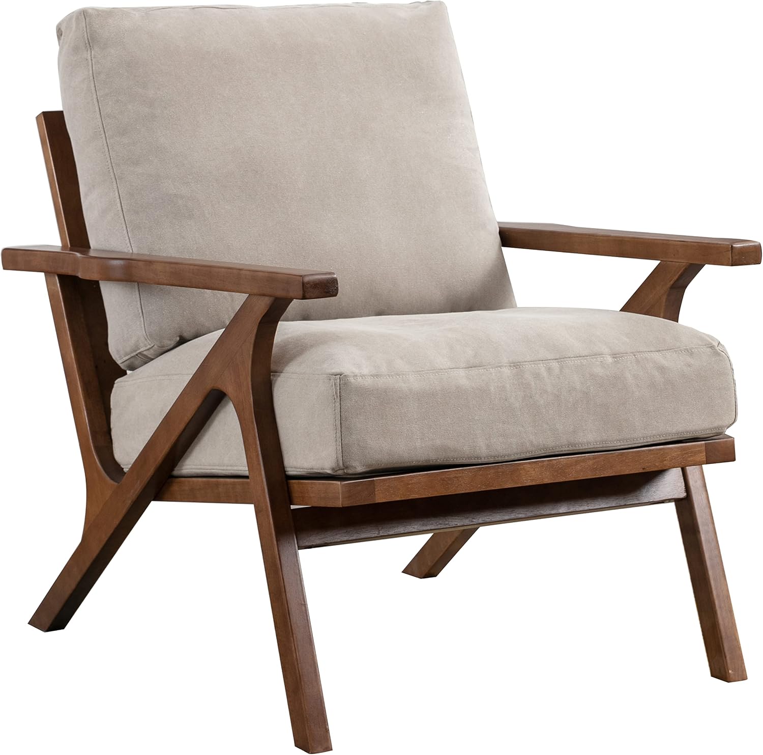chairus Mid-Century Modern Accent Chair, Comfy Upholstered Lounge Armchair with Removable Cushions & Solid Wood Frame, Reading Chair for Living Room Bedroom Office, Beige Denim Fabric