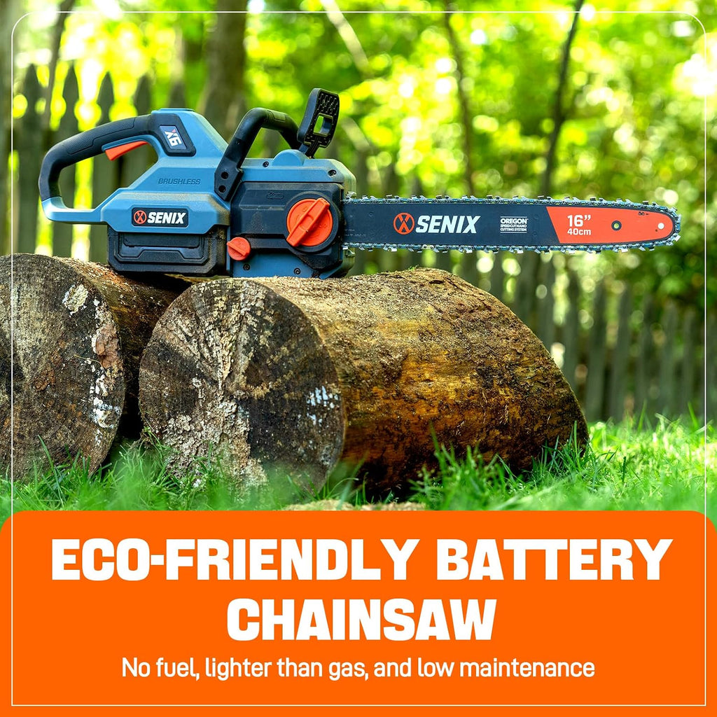 SENIX Chainsaw|60V 16' Battery Chainsaw|Brushless Electric Chainsaws|Cordless Chain Saw with 4Ah Battery & Charger|Garden Tool for Trees, Pruning, Branch Trimming, Best Gifts for Man, CSX6-M