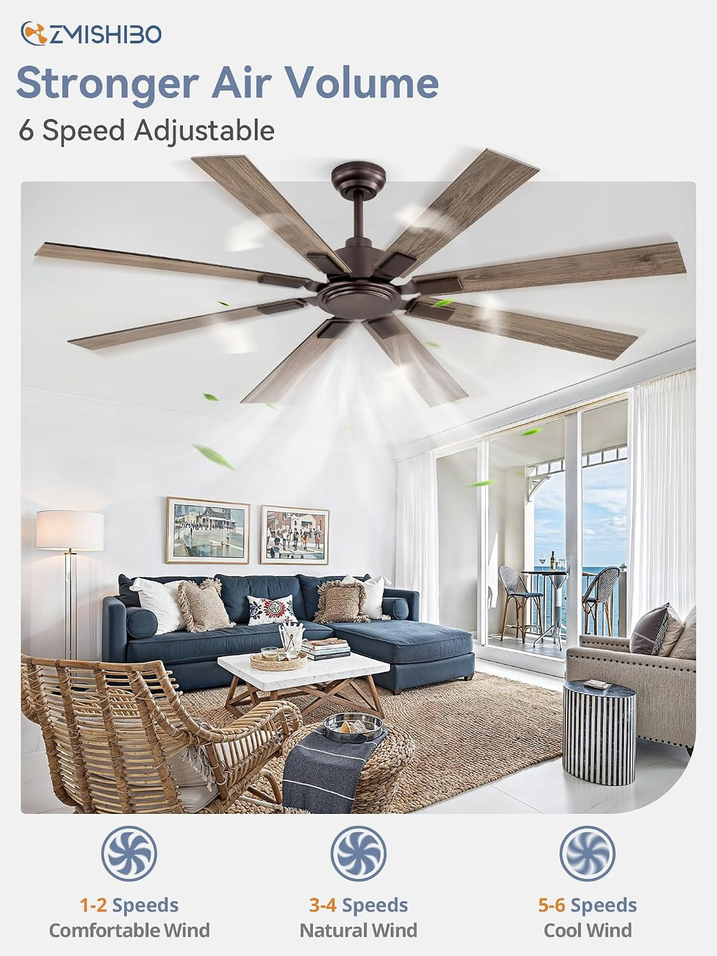ZMISHIBO 65 Inch Oil Rubbed Bronze Ceiling Fans No Light with Remote, Indoor/Outdoor Farmhouse Ceiling Fan Without Light for Living Room Patio, 6 Speed Reversible Quiet DC Motor, Dual Finish Blades