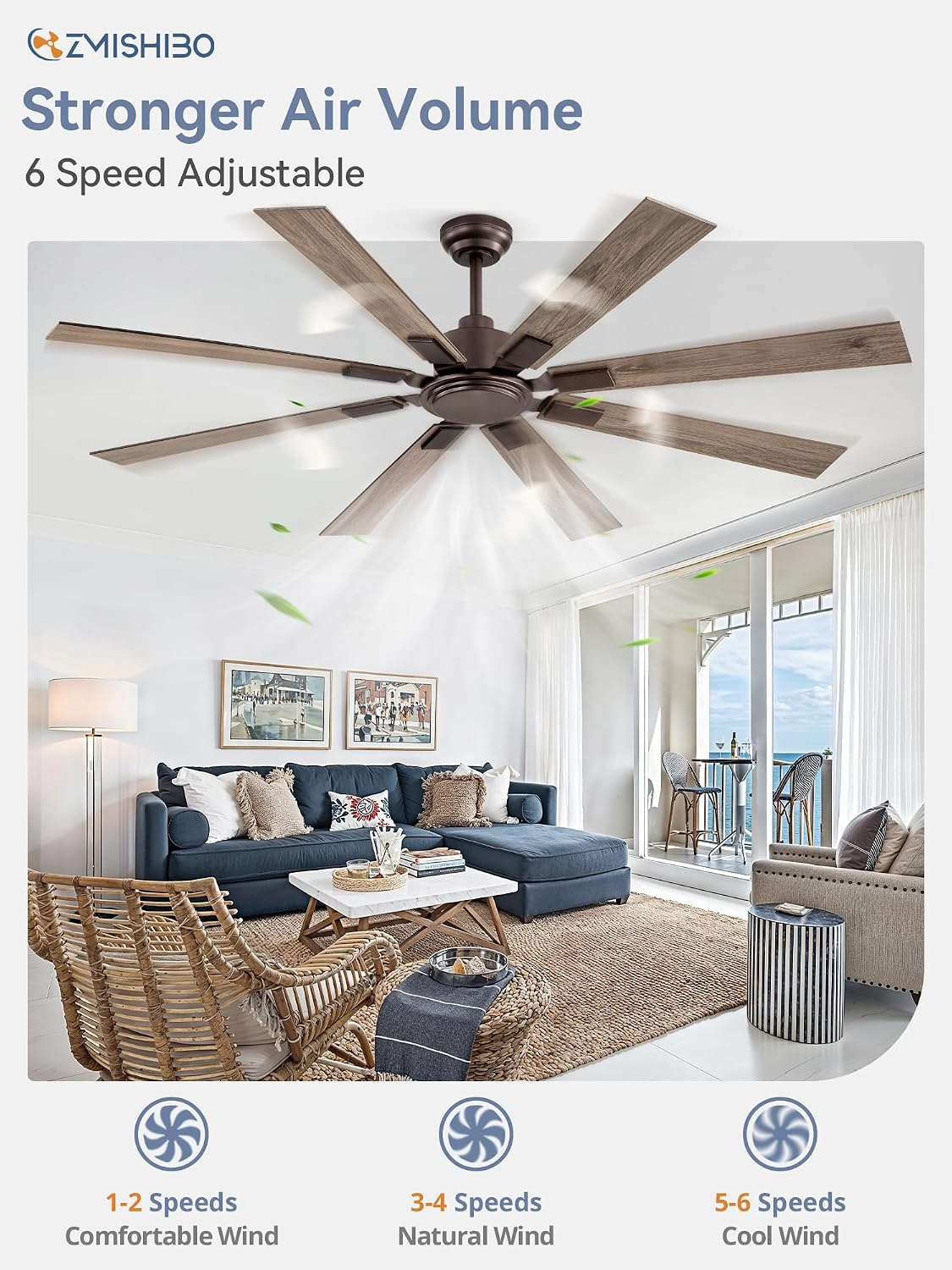 ZMISHIBO 65 Inch Oil Rubbed Bronze Ceiling Fans No Light with Remote, Indoor/Outdoor Farmhouse Ceiling Fan Without Light for Living Room Patio, 6 Speed Reversible Quiet DC Motor, Dual Finish Blades
