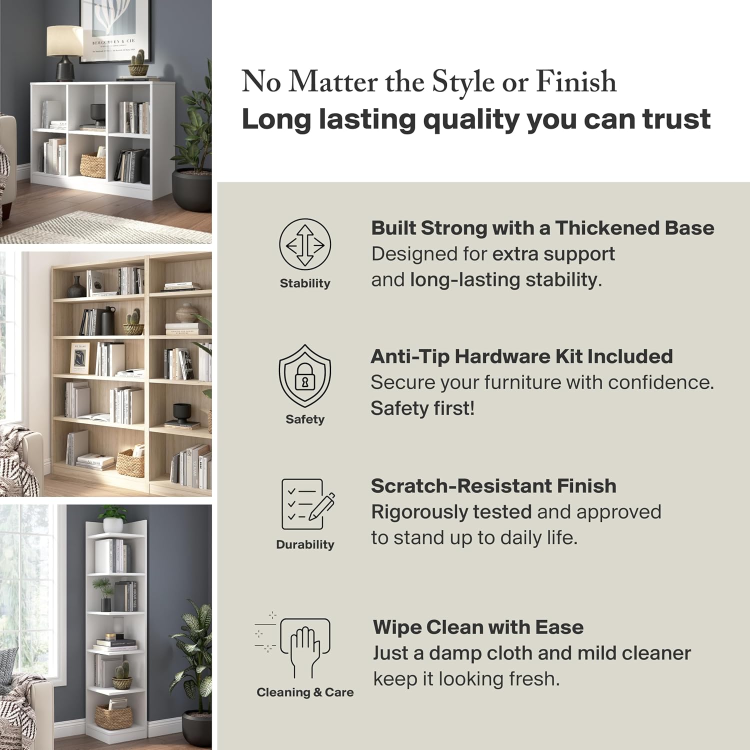 Bush Furniture Universal Small 2 Shelf Bookcase in Platinum Gray - Set of 2, Matching Storage and Display Bookshelves for Home Office or Living Room Organization