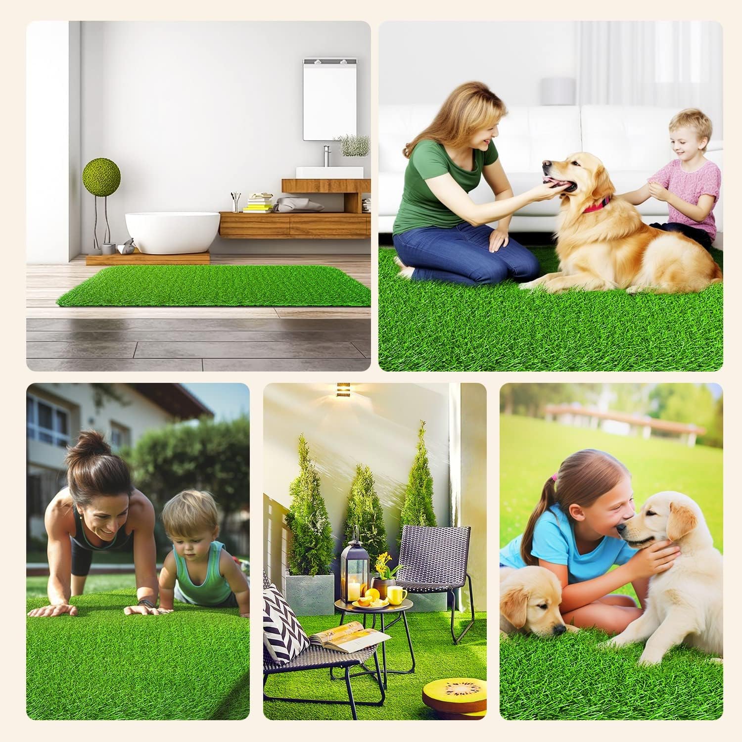 LOOBANI Realistic Artificial Grass Rug Indoor Outdoor, Dog Grass Mat with Drainage Holes and Replacement Artificial Grass Turf, Fake Grass for Garden Lawn Landscape Balcony Decoration, 6Feet x 10Feet