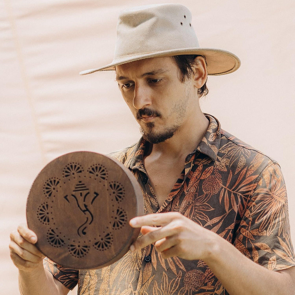Rain-Fall Disc, 8.6 Inch (22 cm) Wooden Ocean Drum, Gentle Rain Sound for Sound Bath, Meditation & Sound Healing, Elephant & Lotus Design