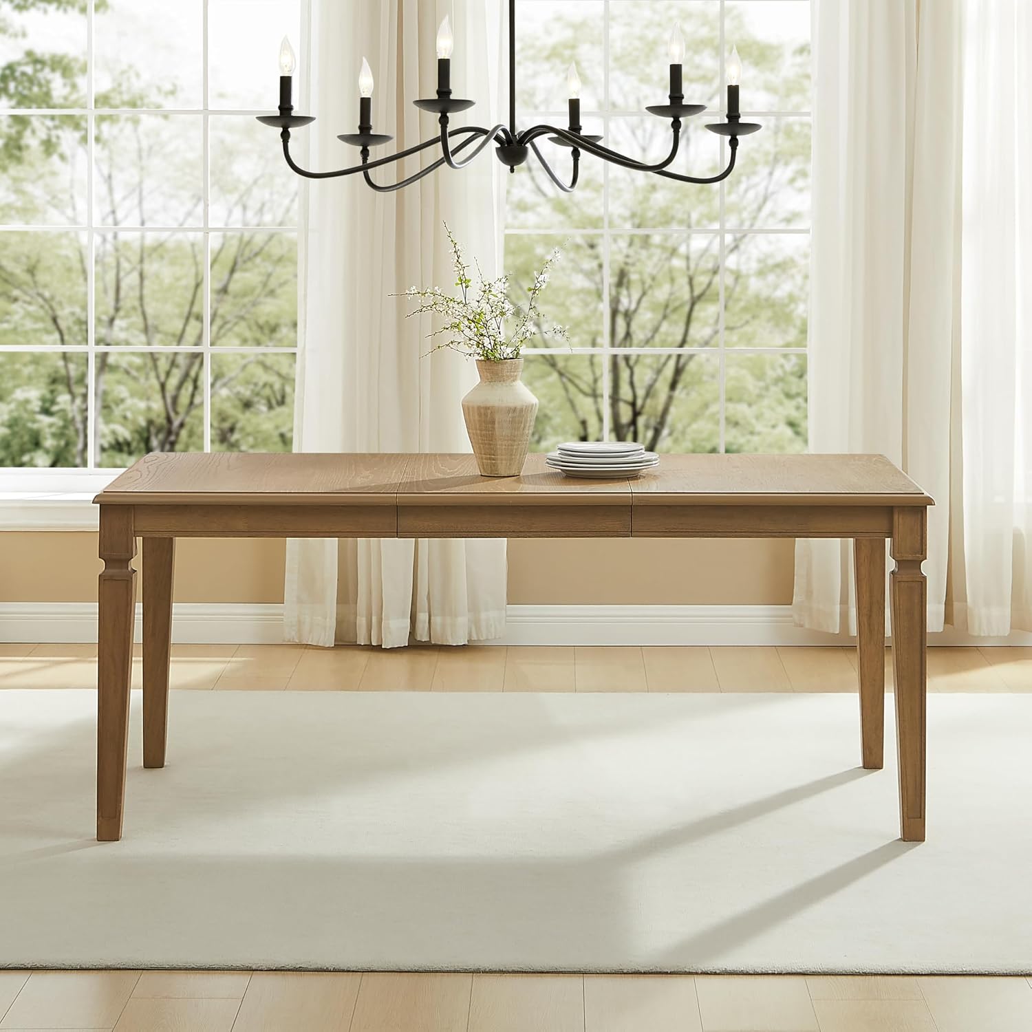Crosley Furniture Katia Traditional Wood Dining Room Table with Leaf Extension, Kitchen Tables, Driftwood