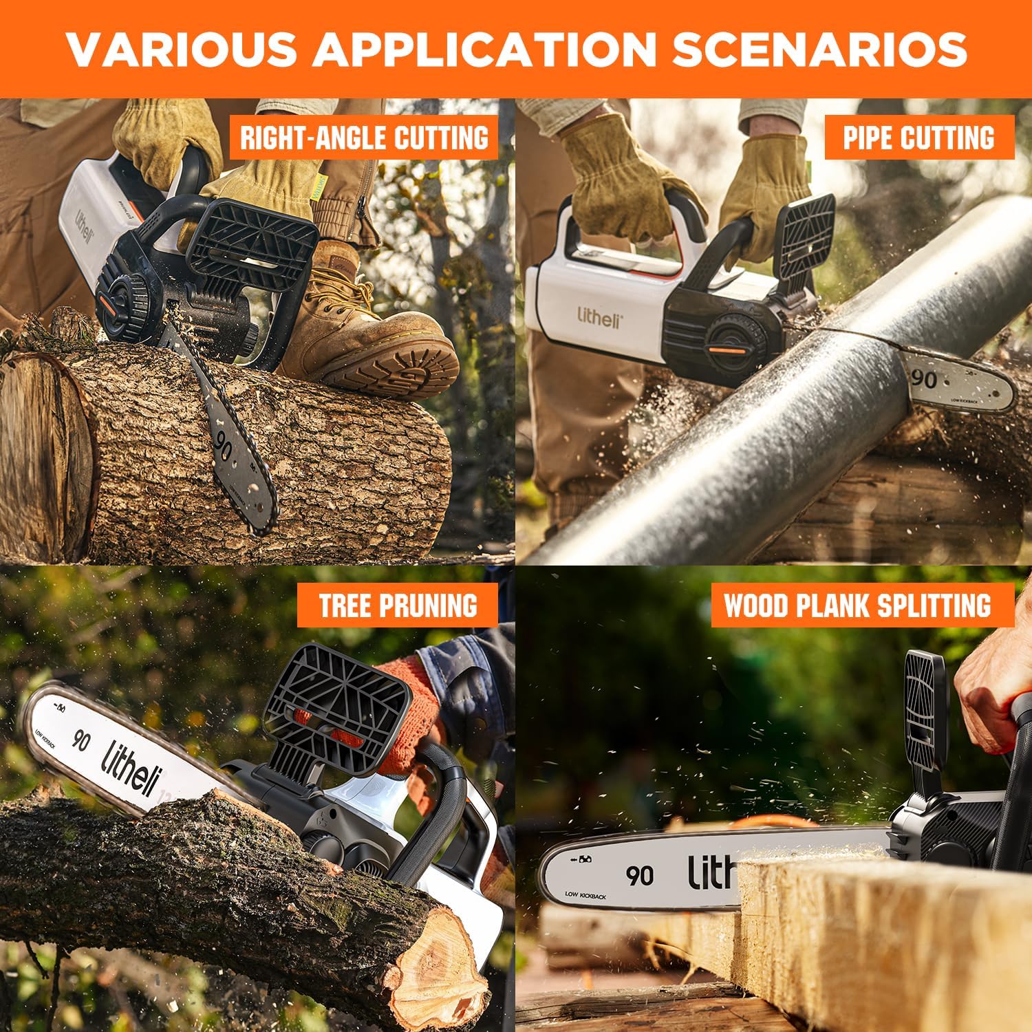 Litheli 12' Brushless Electric Battery Chainsaw, Chain Saw with 2 x 20V MAX 2.0Ah Battery，Cordless Handheld Battery Powered Chainsaw Auto-Lubrication for Wood Cutting Trimming Courtyard