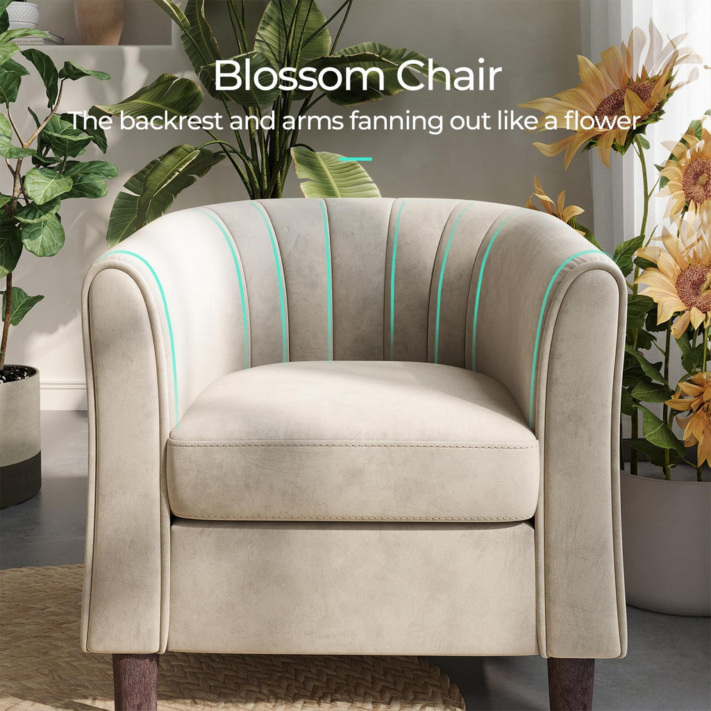 LINSY Accent Chair with Ottoman, Modern Barrel Chair Small Armchair Reading Chair with Footrest, Comfy Round Arms Chair for Living Room Bedroom Reading Room, Velvet, Beige