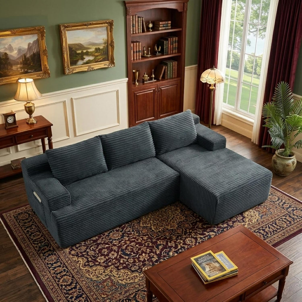 96' Right Facing Sectional Sofa Boneless Couches for Living Room - L Shaped Compressed Cloud Couch with Deep Seat in A Box