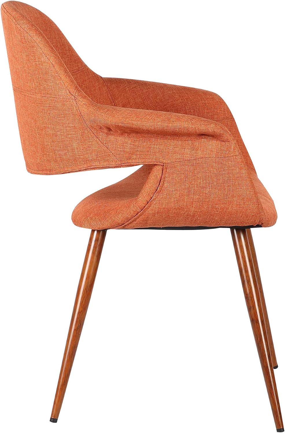 Armen Living Phoebe Mid Century Modern Accent Chair for Dining Table Kitchen Desk Vanity in Orange Fabric and Walnut Wood Finish