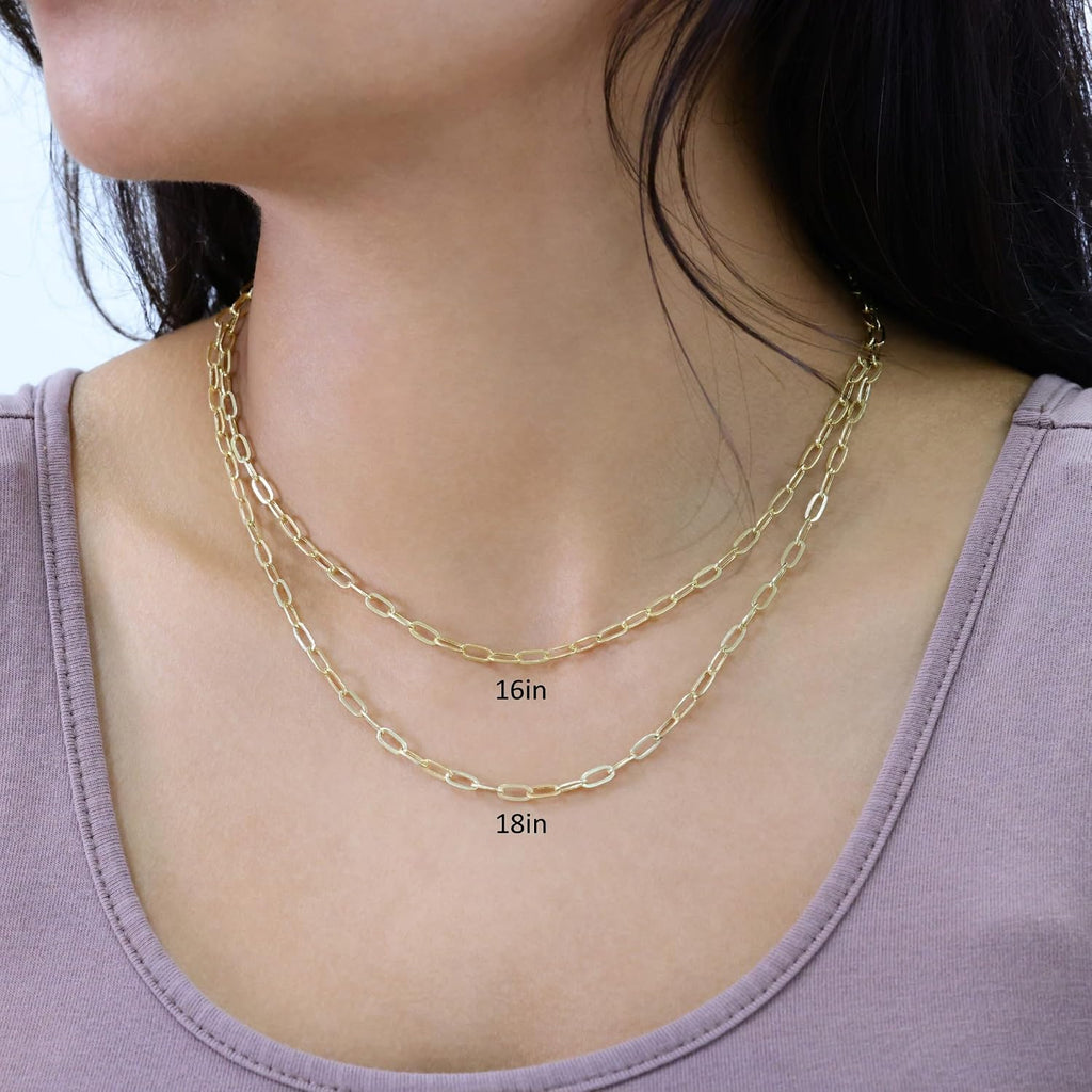 Nuragold 14k Real Yellow Gold Paperclip 3mm Elongated Cable Link Necklace (16'-24') Dainty Italian Jewelry for Men & Women
