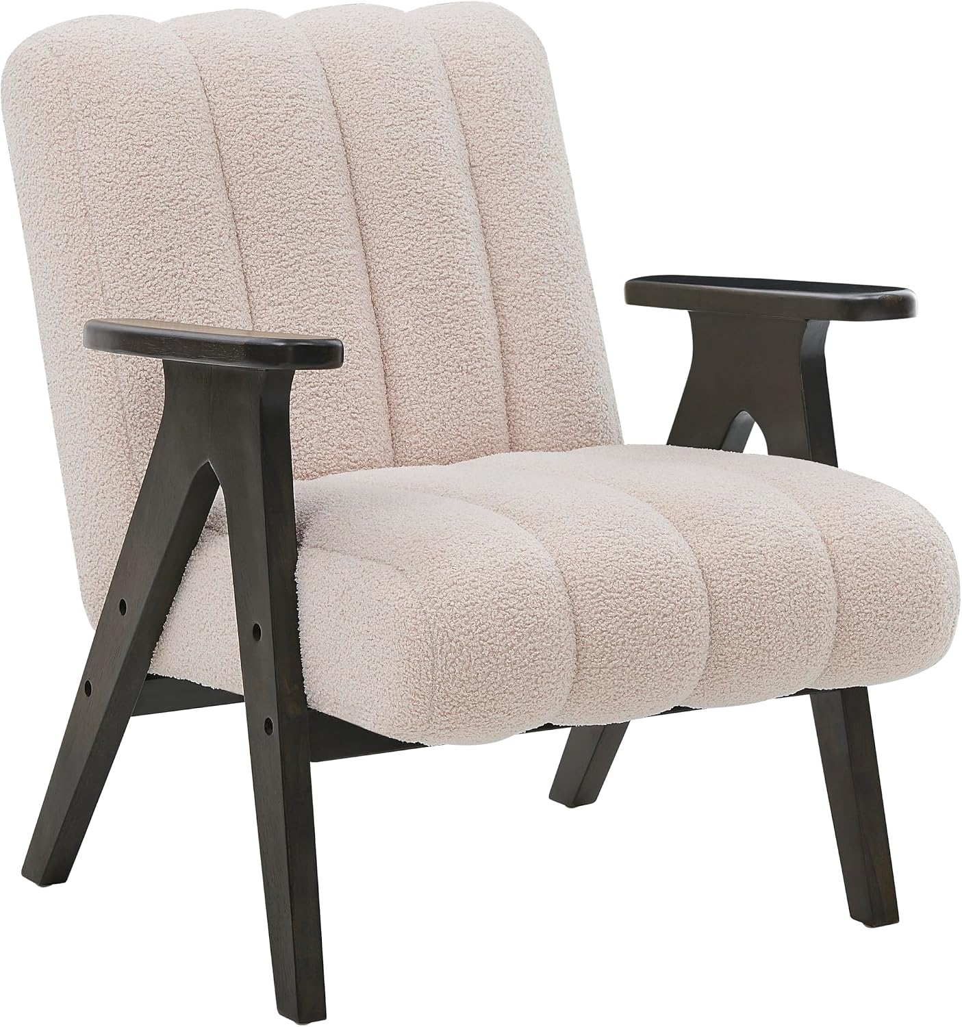 Roundhill Furniture Rella Modern Teddy Sherpa Accent Chair with Espresso Wood Frame, Beige
