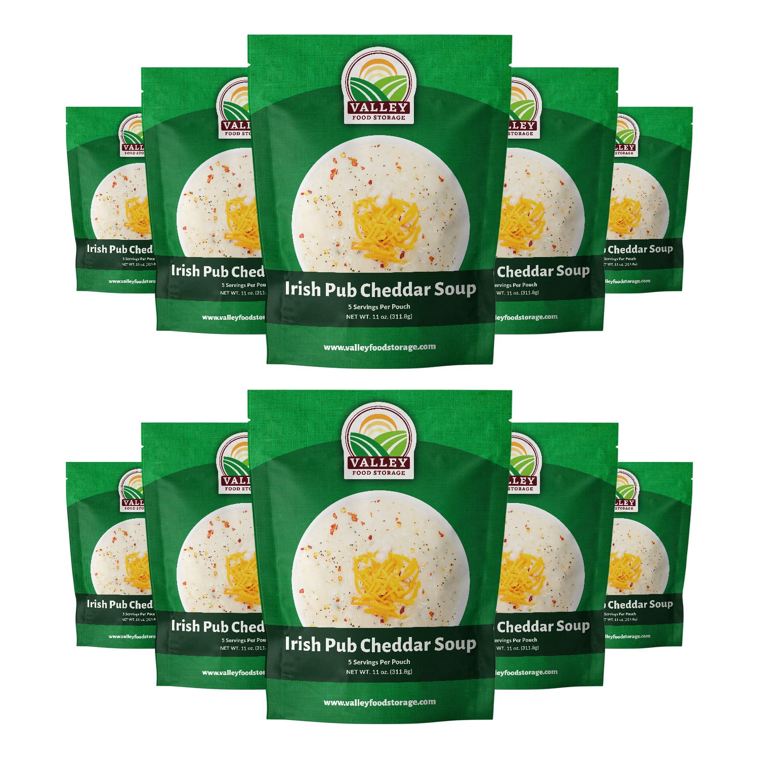 Valley Food Storage Irish Pub Cheddar Potato Soup 10-Bag Bucket, 50 Servings | Premium Non-GMO Emergency Food Supply with 25 Year Shelf Life | Survival Meals, Prepper Food, Camping & Off-Grid Supplies