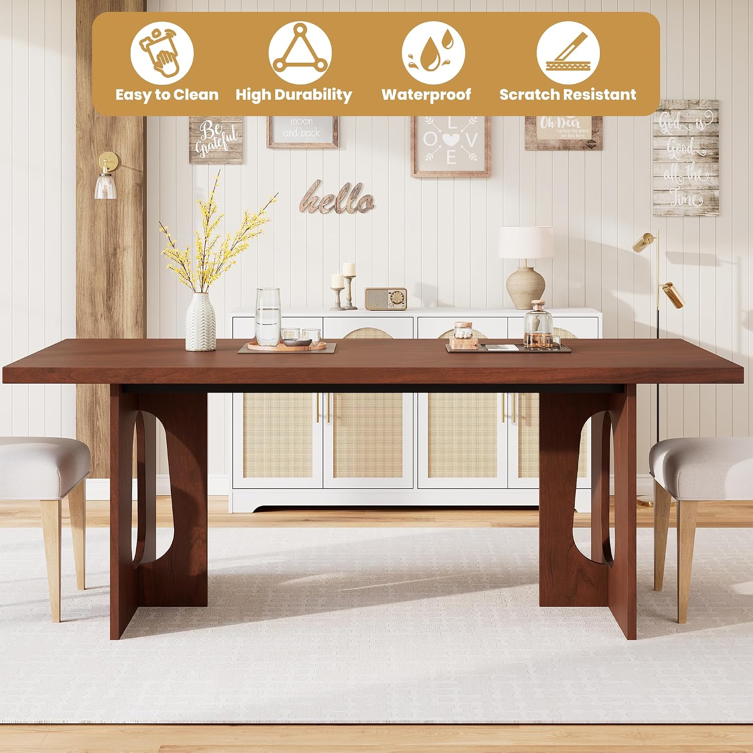GarveeHome Dining Table for 6-8 People - 71' Modern Long Kitchen Table with Large Tabletop & Heavy Duty Pedestal Legs, Dinner Table for Kitchen, Conference Room, Home, Walnut
