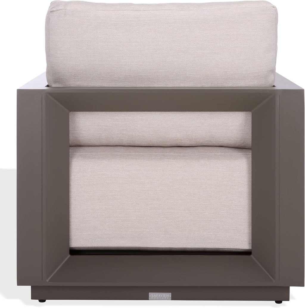 SAFAVIEH Couture Outdoor Patio Furniture Collection - Donaldo Accent Chair, Dark Grey Aluminum Frame with Beige Cushions, Fully Assembled (CPT4010A)