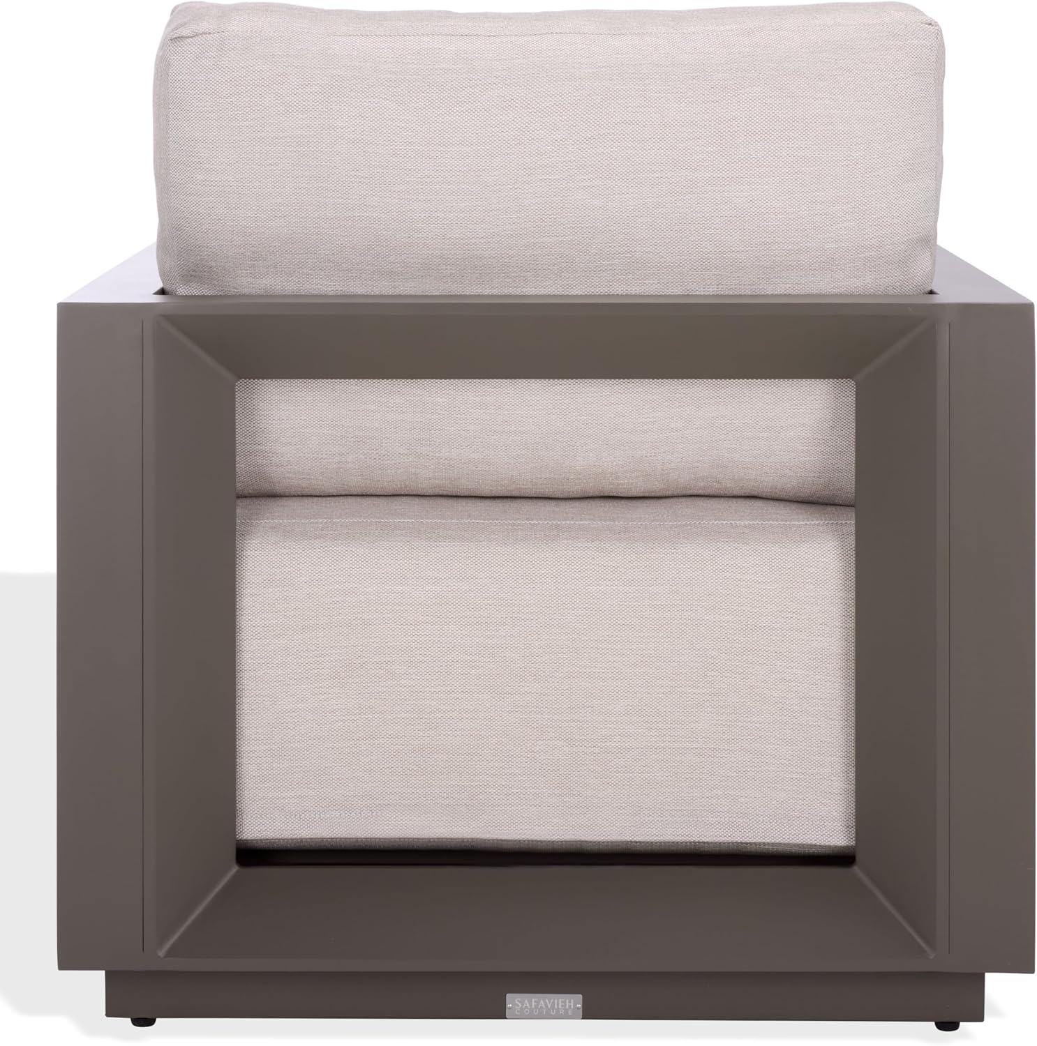 SAFAVIEH Couture Outdoor Patio Furniture Collection - Donaldo Accent Chair, Dark Grey Aluminum Frame with Beige Cushions, Fully Assembled (CPT4010A)