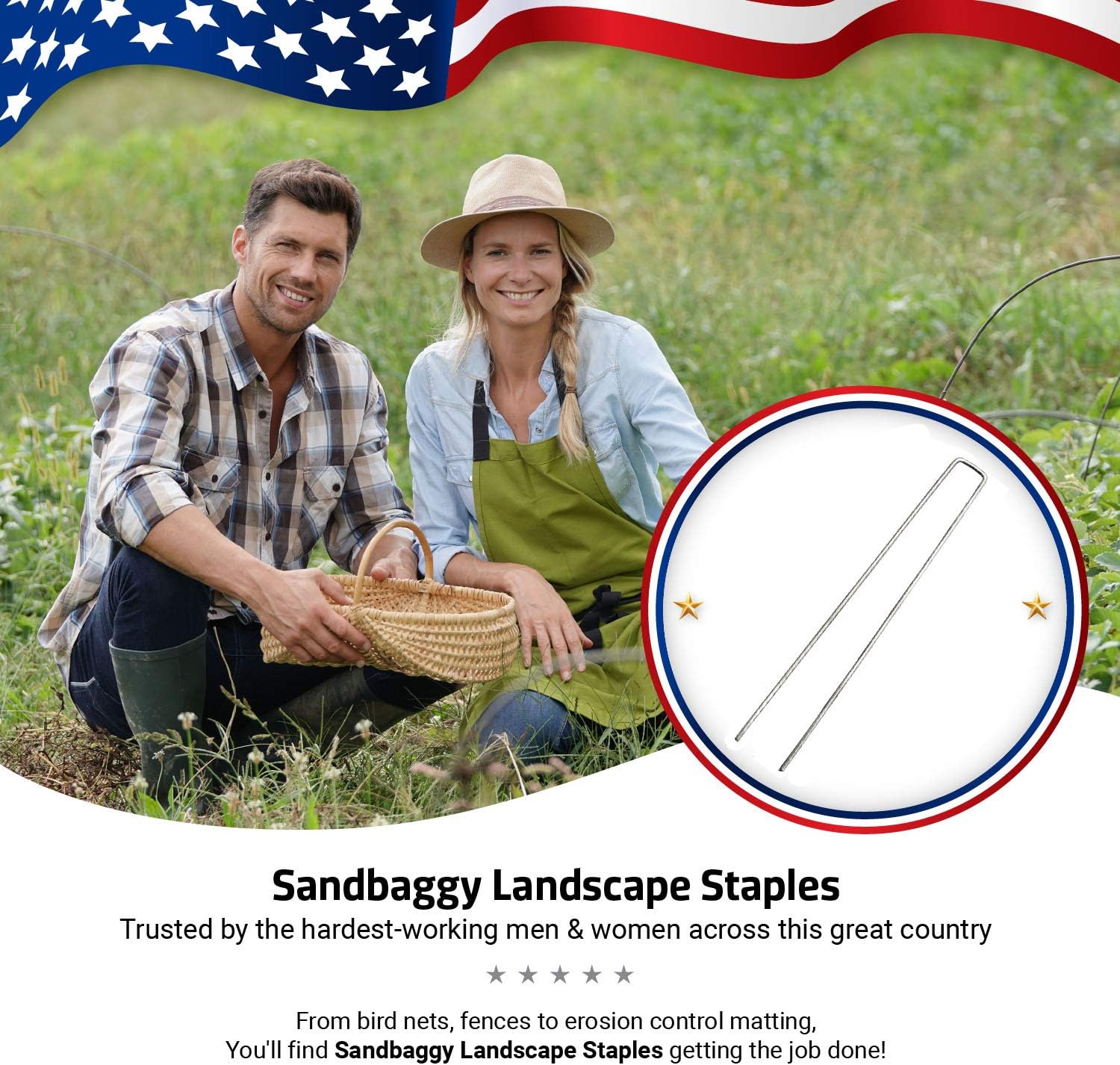 Sandbaggy 12 Inch Rust-Free Landscape Staples ~ Extra Long SOD Garden Stakes Weed Barrier Pins (1000 Staples)