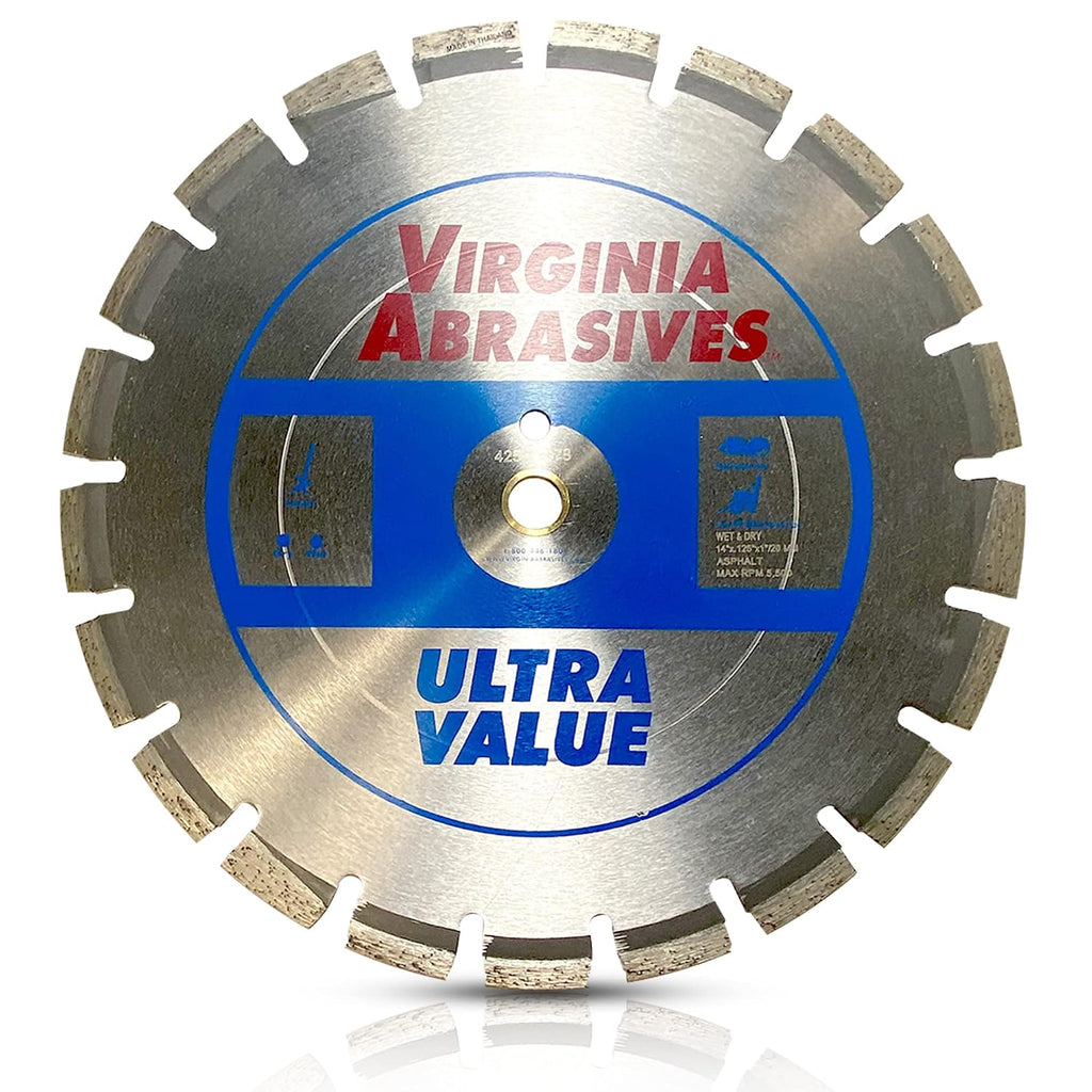 Virginia Abrasives 425-03078 - 14' Ultra-Value Asphalt Diamond Saw Blade - Wet/Dry Concrete Cutting Tool with 7mm Laser-Welded Segments - High Precision for High Speed/Walk Behind Saws -1pc