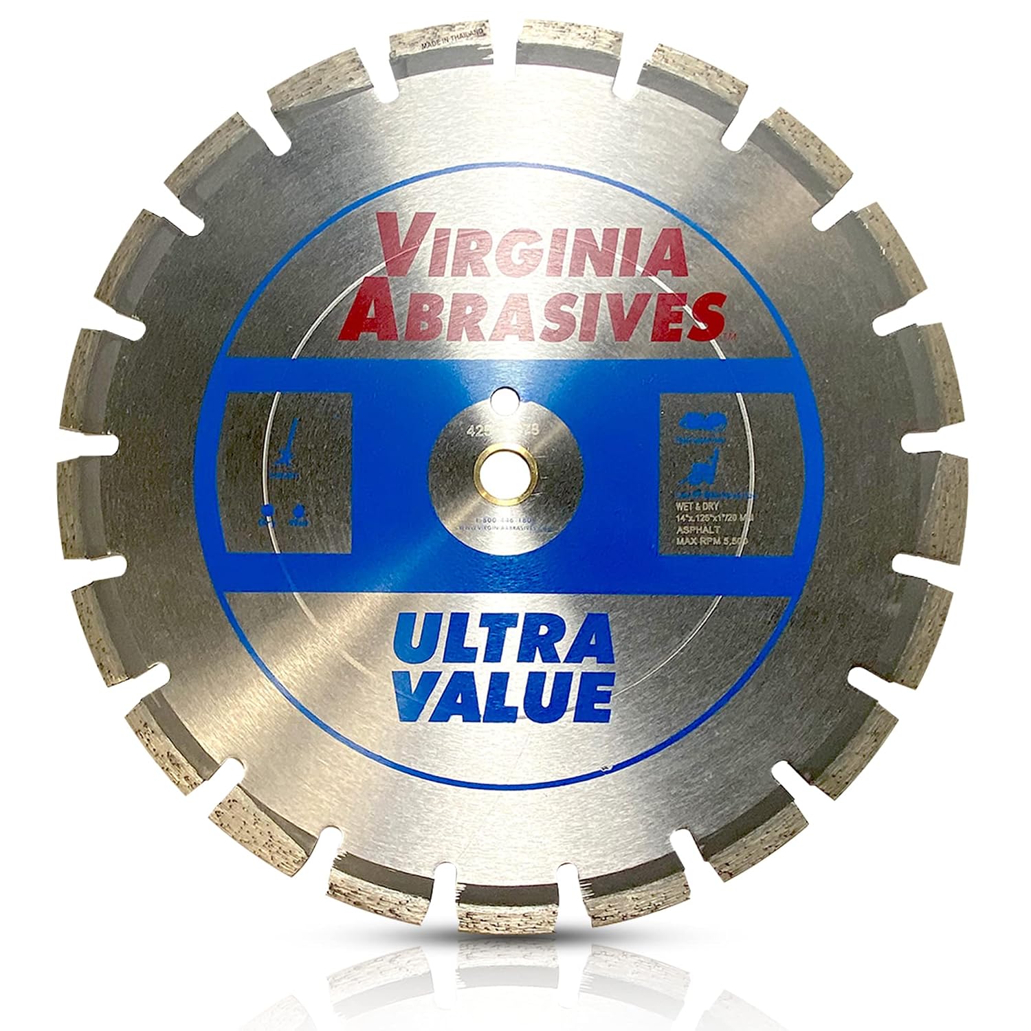 Virginia Abrasives 425-03078 - 14' Ultra-Value Asphalt Diamond Saw Blade - Wet/Dry Concrete Cutting Tool with 7mm Laser-Welded Segments - High Precision for High Speed/Walk Behind Saws -1pc