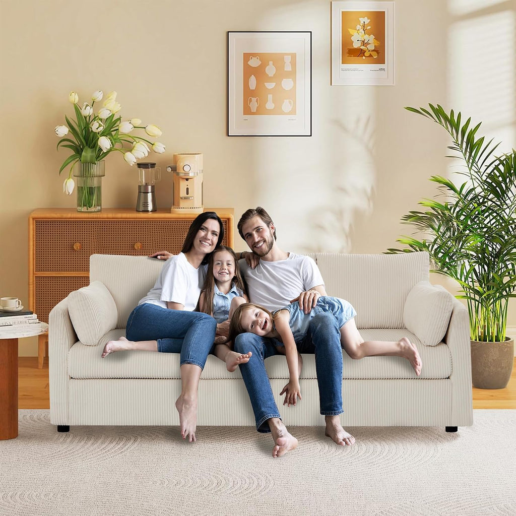Mofolit 79' Small Couches with Storage Ottoman 3 Seat L Shaped Couch Sectional Sofa with Chaise Lounge for Apartment,Dorm,Bonus Room,Compact Spaces. (Beige, 3+OTT)