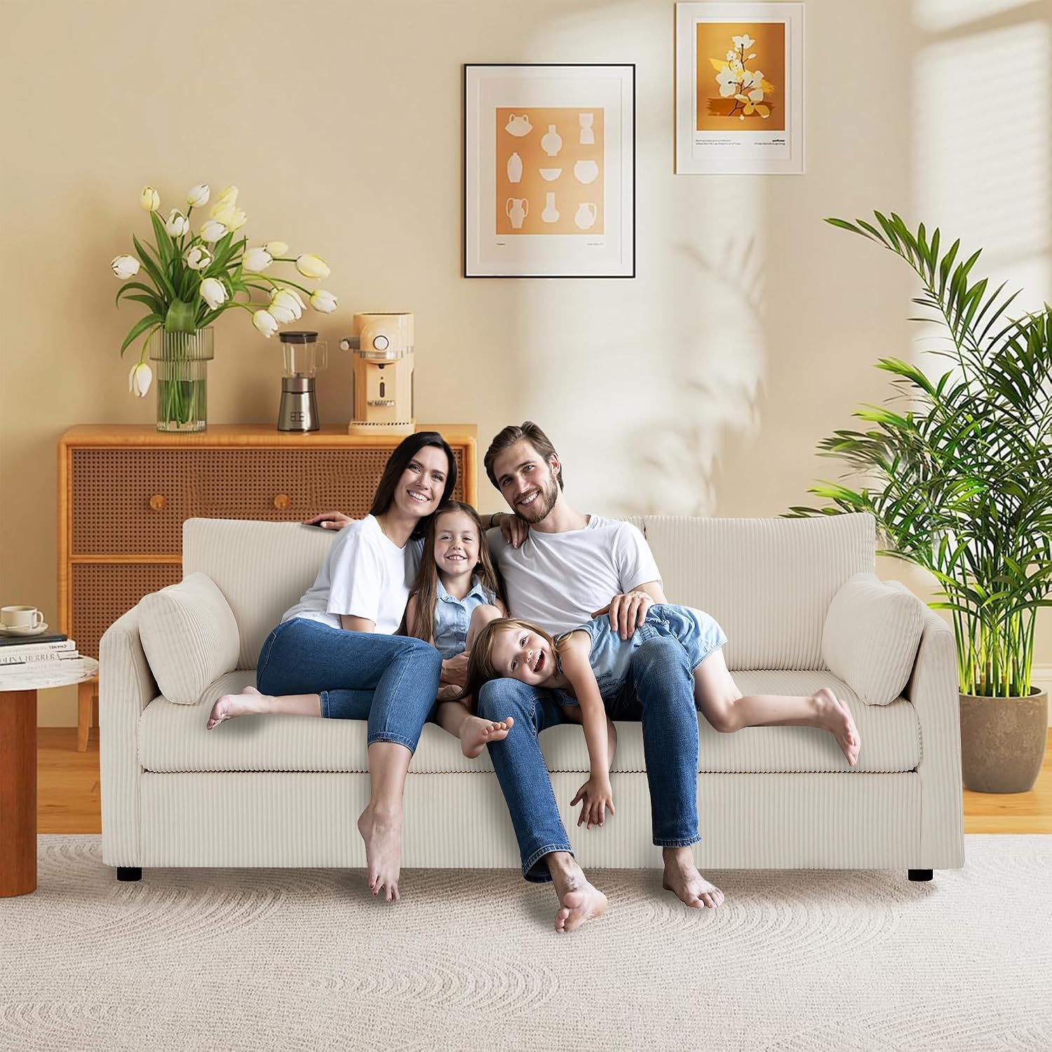 Mofolit 79' Small Couches with Storage Ottoman 3 Seat L Shaped Couch Sectional Sofa with Chaise Lounge for Apartment,Dorm,Bonus Room,Compact Spaces. (Beige, 3+OTT)