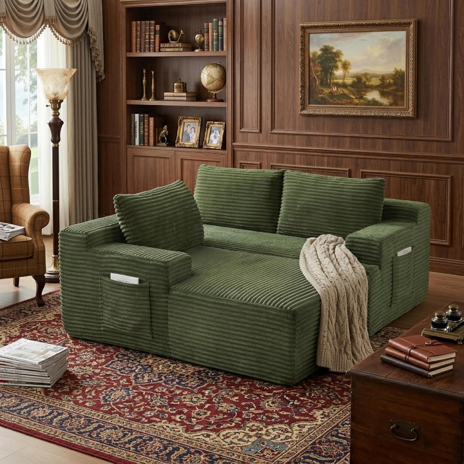 96' Corduroy Sectional Sofa Boneless Couches for Living Room - L Shaped Compressed Cloud Couch with Left Facing Chaise Lounge and Side Pockets