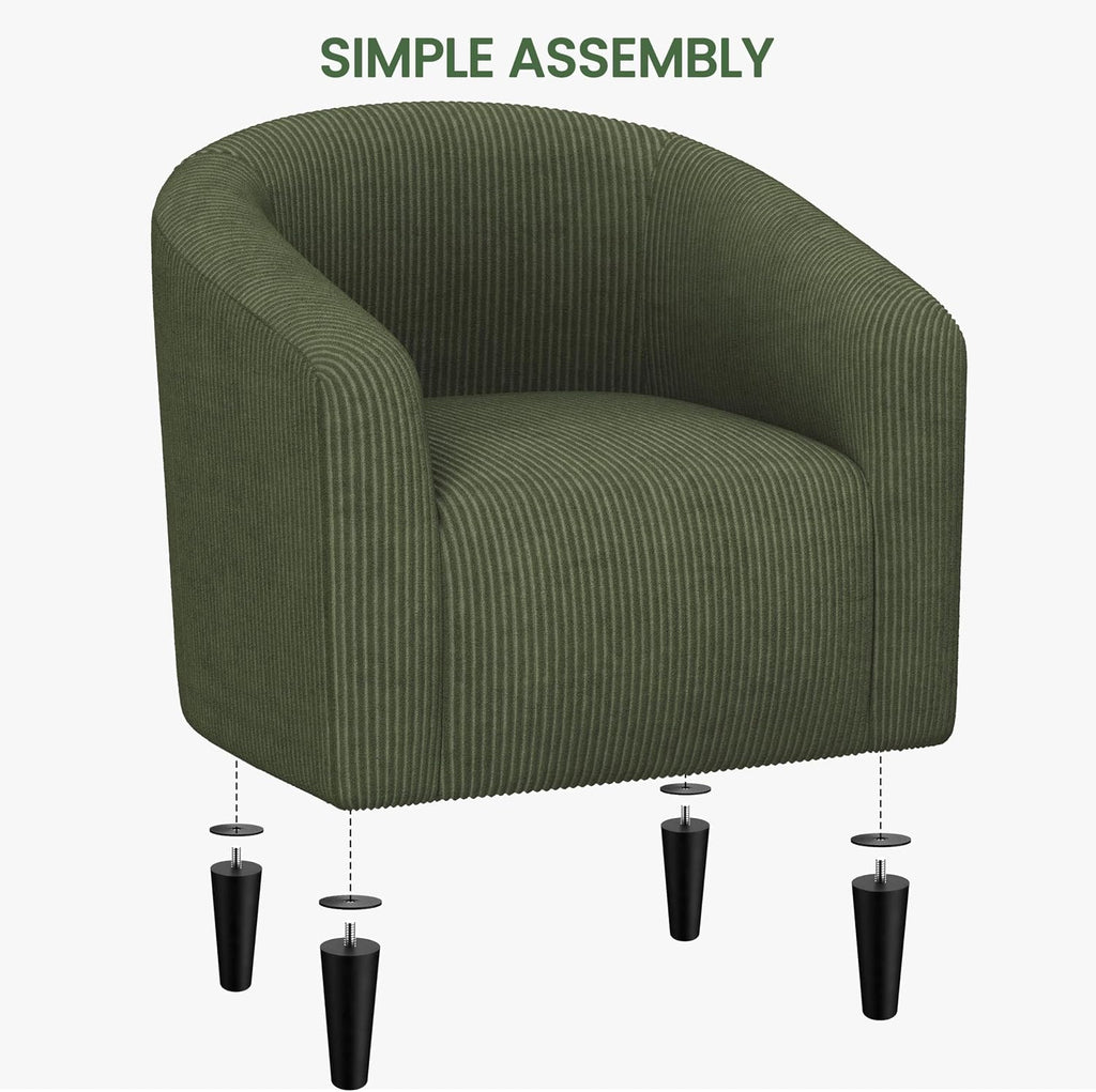 Yaheetech Accent Barrel Chair, Corduroy Fabric Club Chair, Furry Sherpa Elegant Armchair with Cozy Soft Padded, Suitable for Living Room Bedroom Reception Room Office, Dark Green