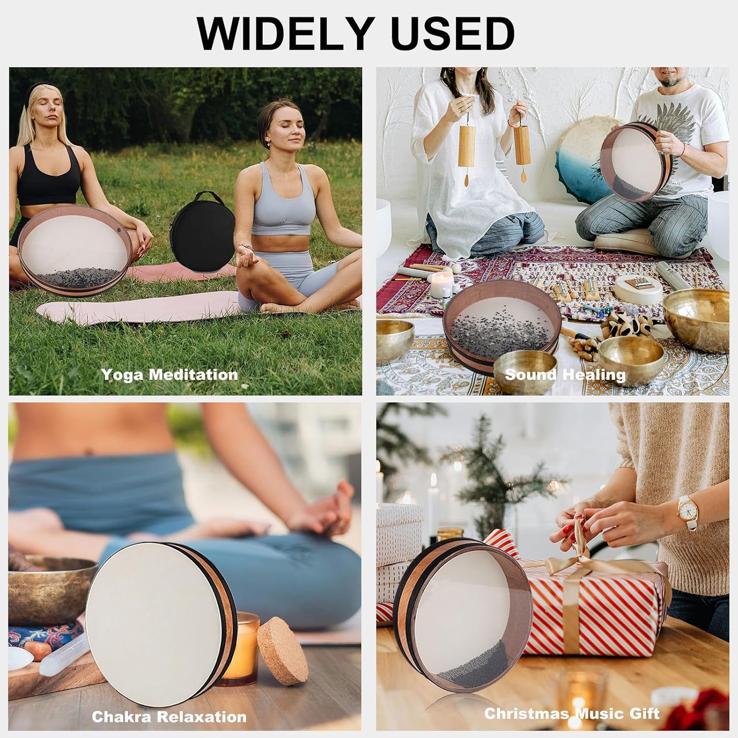 Ocean Drum 20 inch Large Size Goatskin Wave Drum with Beads, Bag, Sound Healing Instrument for Yoga Meditation Relaxation Sound Bath